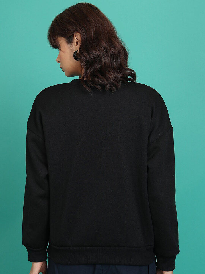Tokyo Talkies Black Graphic Printed Oversized Pullover Sweatshirt