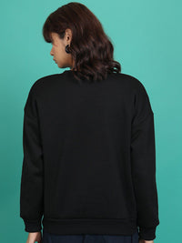 Tokyo Talkies Black Graphic Printed Oversized Pullover Sweatshirt
