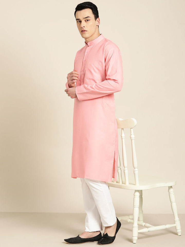 SOJANYA Men Pink Solid Kurta Straight