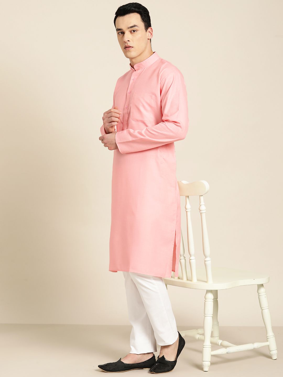 SOJANYA Men Pink Solid Kurta Straight