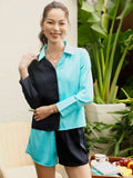 STREET 9 Blue & Black Colourblocked Shirt With Short