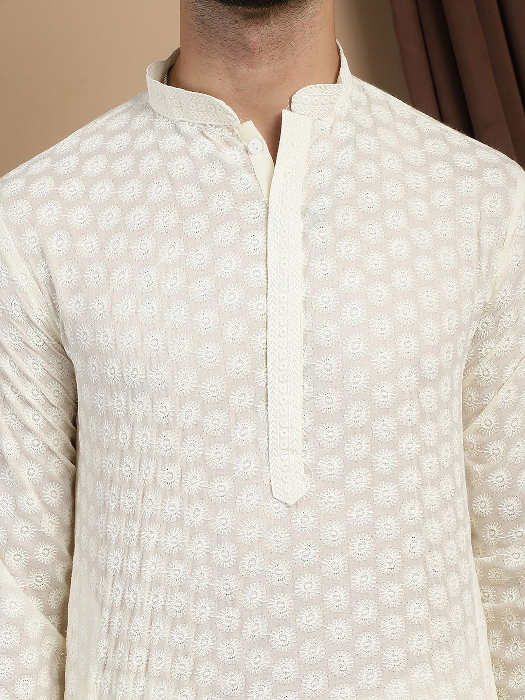 Anouk Ethnic Motifs Embroidered Regular Pure Cotton Straight Kurta With Churidar