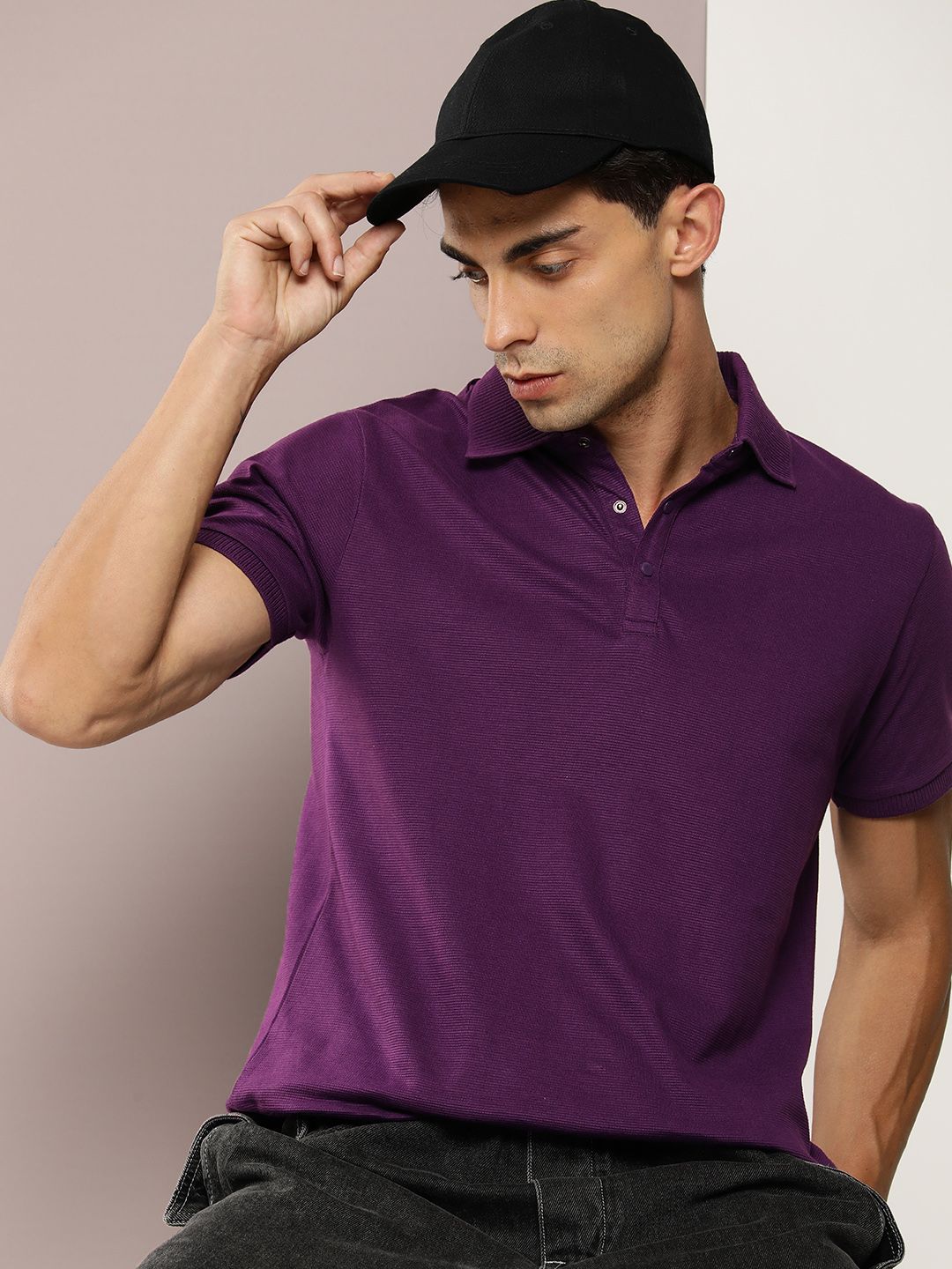 DILLINGER Men Polo Collar Honeycomb Structure T-shirt