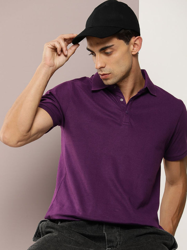 DILLINGER Men Polo Collar Honeycomb Structure T-shirt