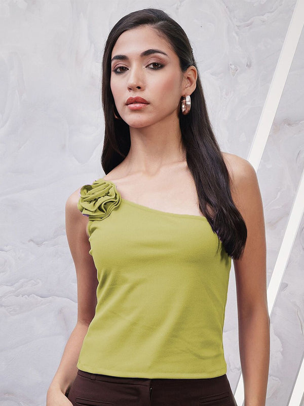 Athena One Shoulder Scuba Corsage Top