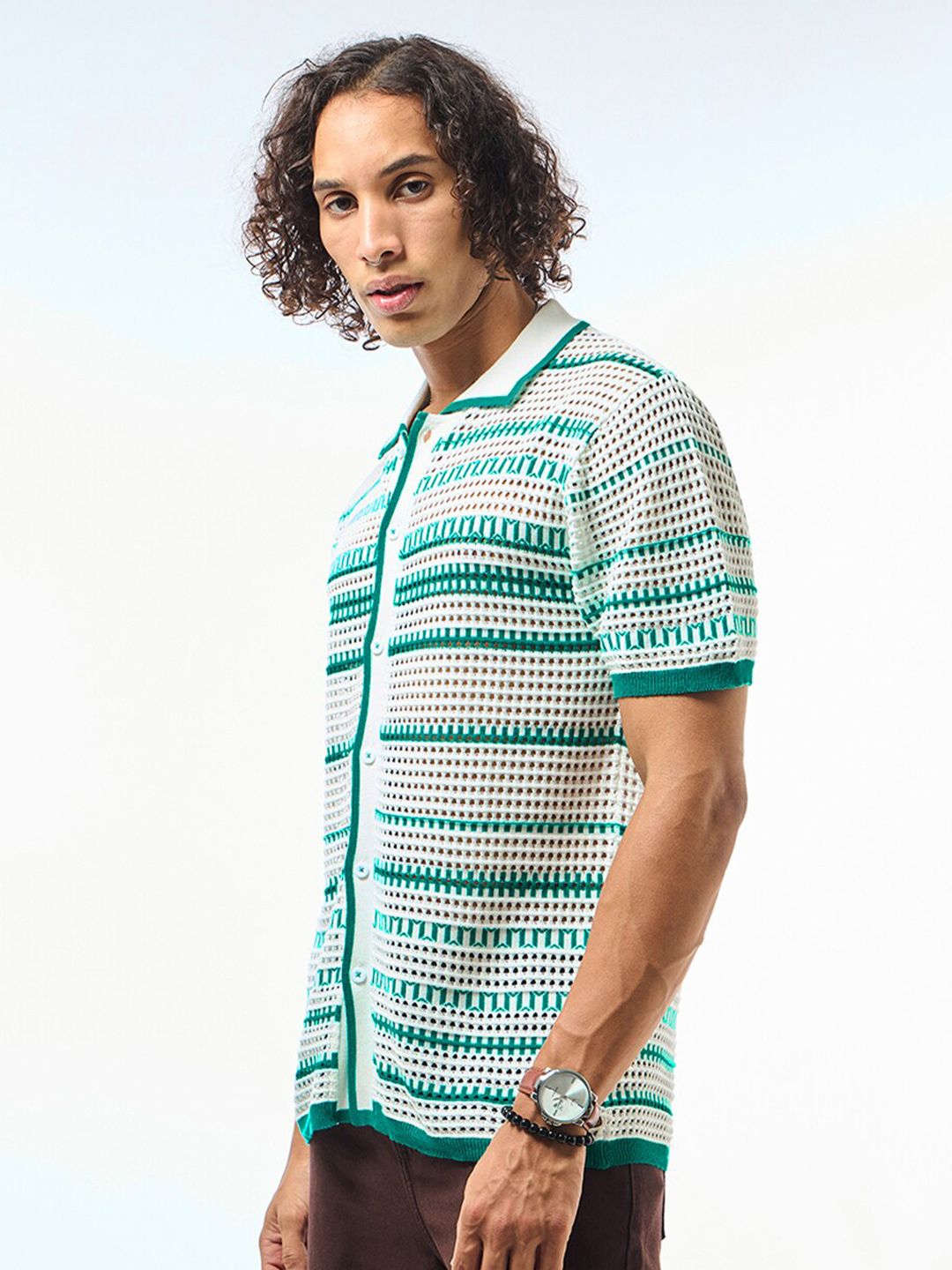 Bewakoof Self Design Pure Cotton Sheer Casual Shirt