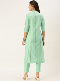 KALINI Striped Mandarin Collar Straight Kurta with Trousers
