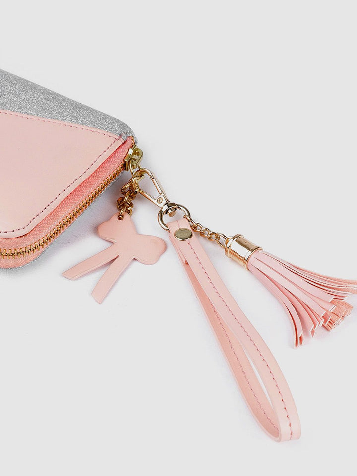 Berrylush Women Pink & Silver-Toned Colourblocked Zip Around Wallet