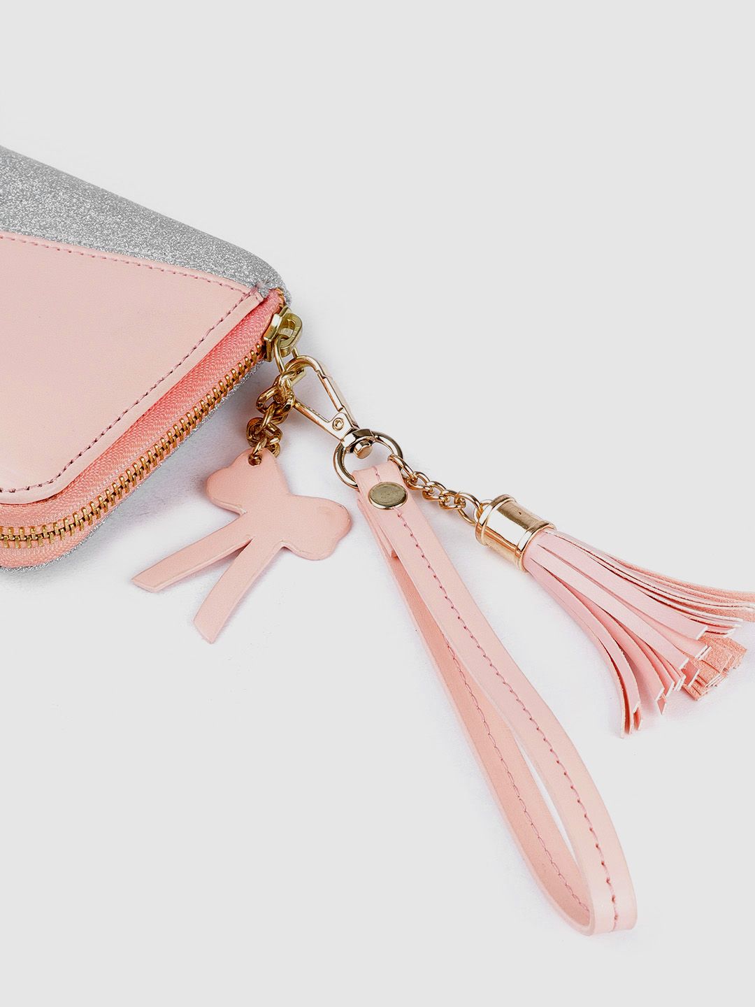 Berrylush Women Pink & Silver-Toned Colourblocked Zip Around Wallet