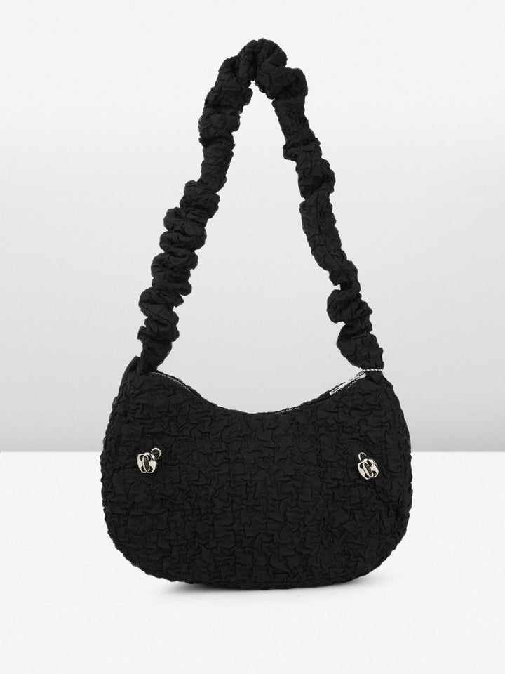 DressBerry Textured Self Design Half Moon Hobo Bag