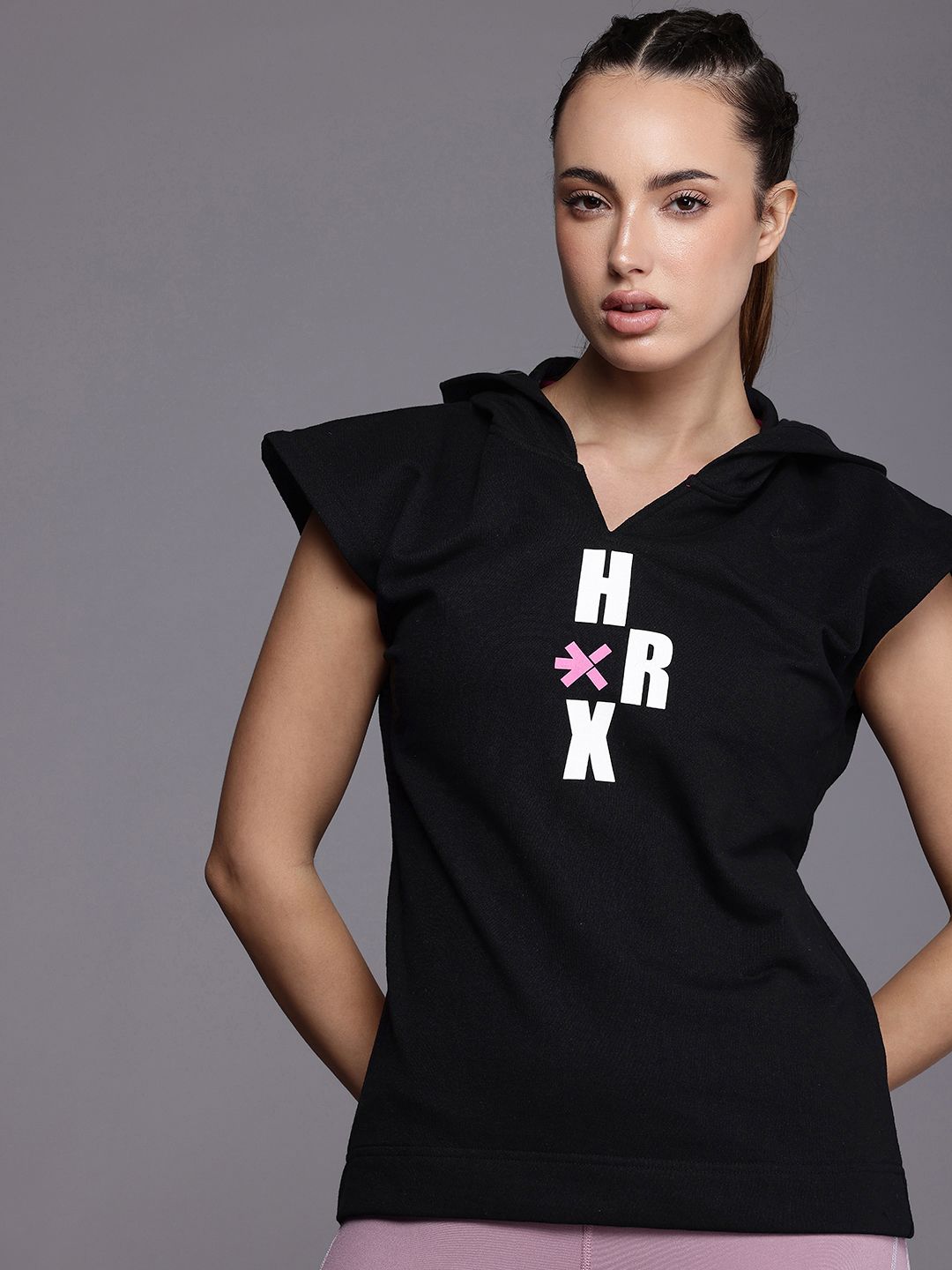 HRX by Hrithik Roshan Brand Logo Printed Hooded Sweatshirt