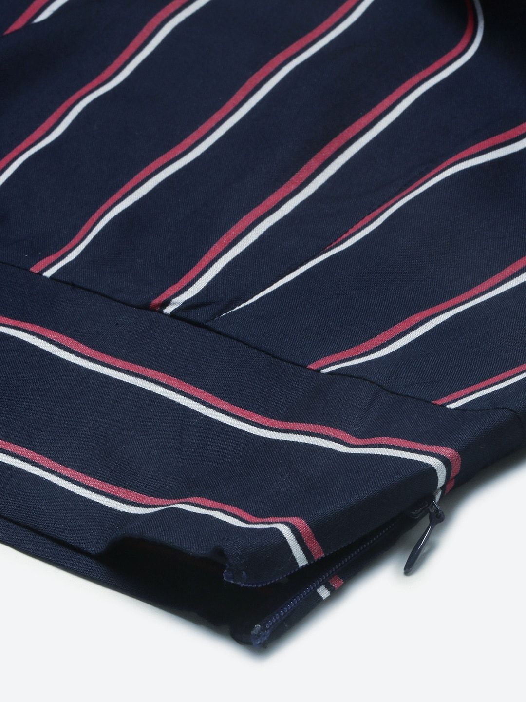 Berrylush Navy Blue & White Striped Bell Sleeves Cinched Waist Crop Top