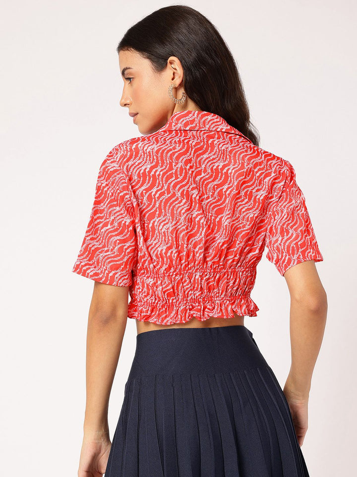 DressBerry Lace-Up Play Printed Crop Shirt Style Top