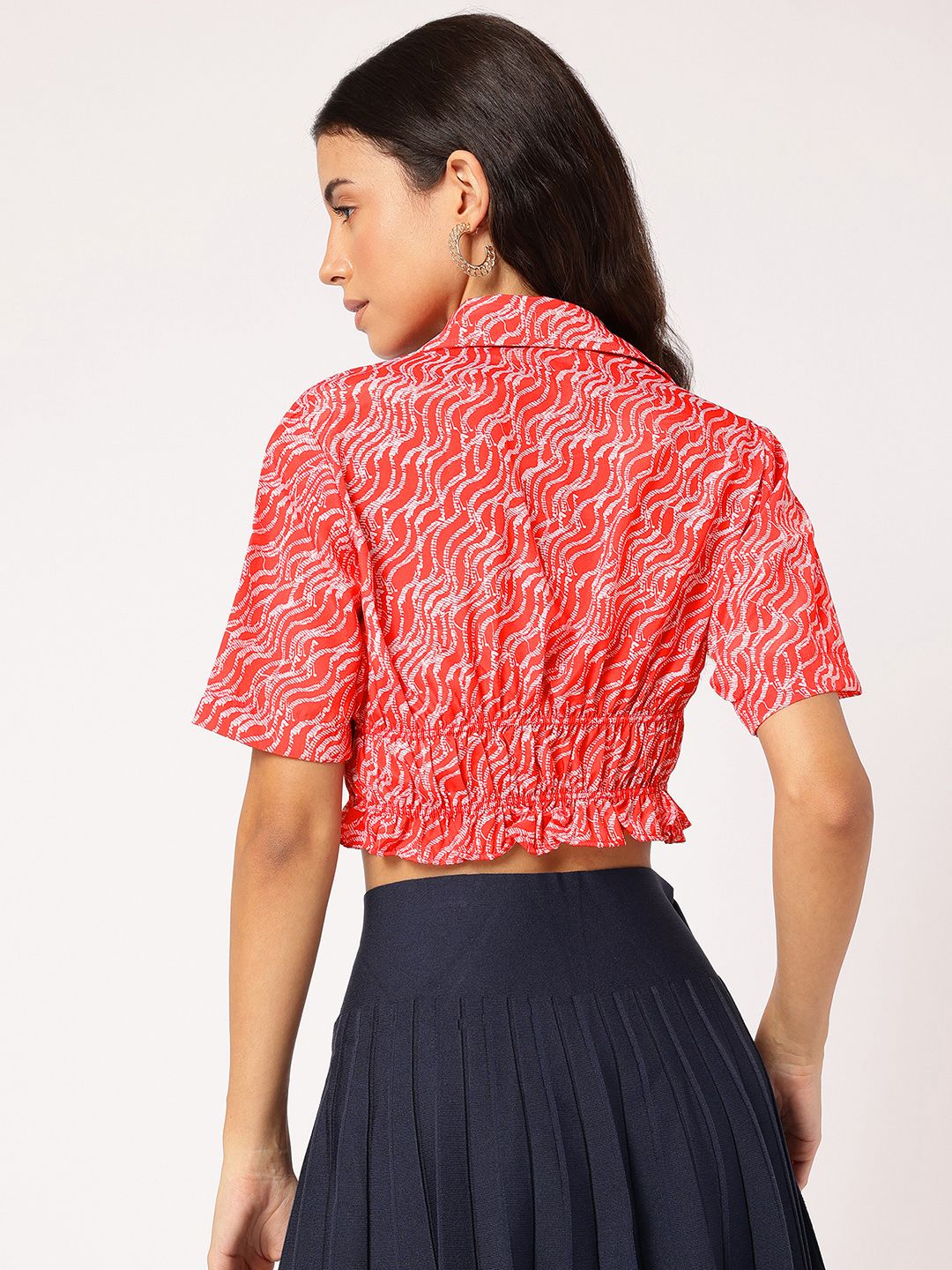 DressBerry Lace-Up Play Printed Crop Shirt Style Top