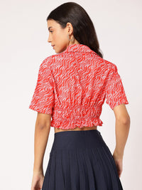 DressBerry Lace-Up Play Printed Crop Shirt Style Top