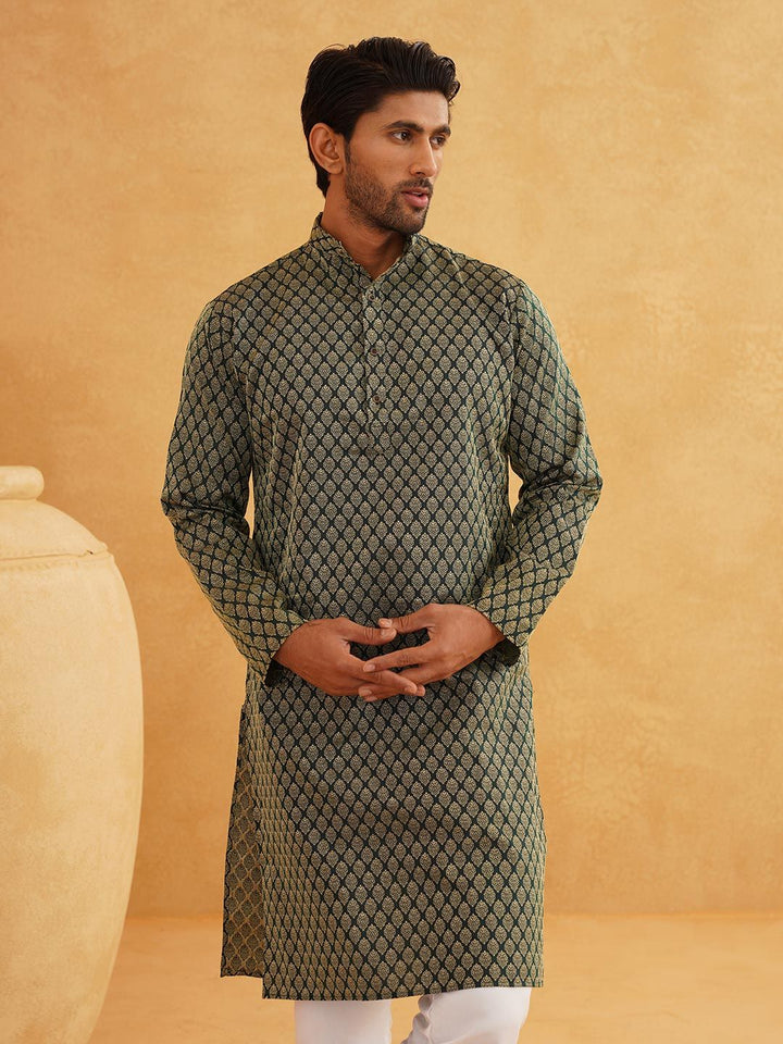 SOJANYA Band Collar Ethnic Motifs Woven Design Kurta