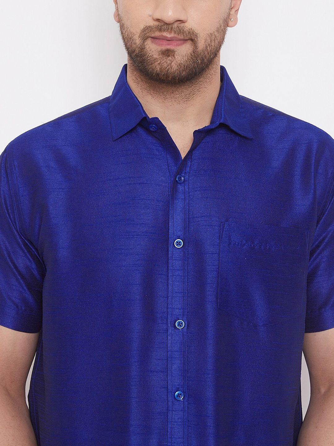 VASTRAMAY Premium Spread Collar Silk Shirt