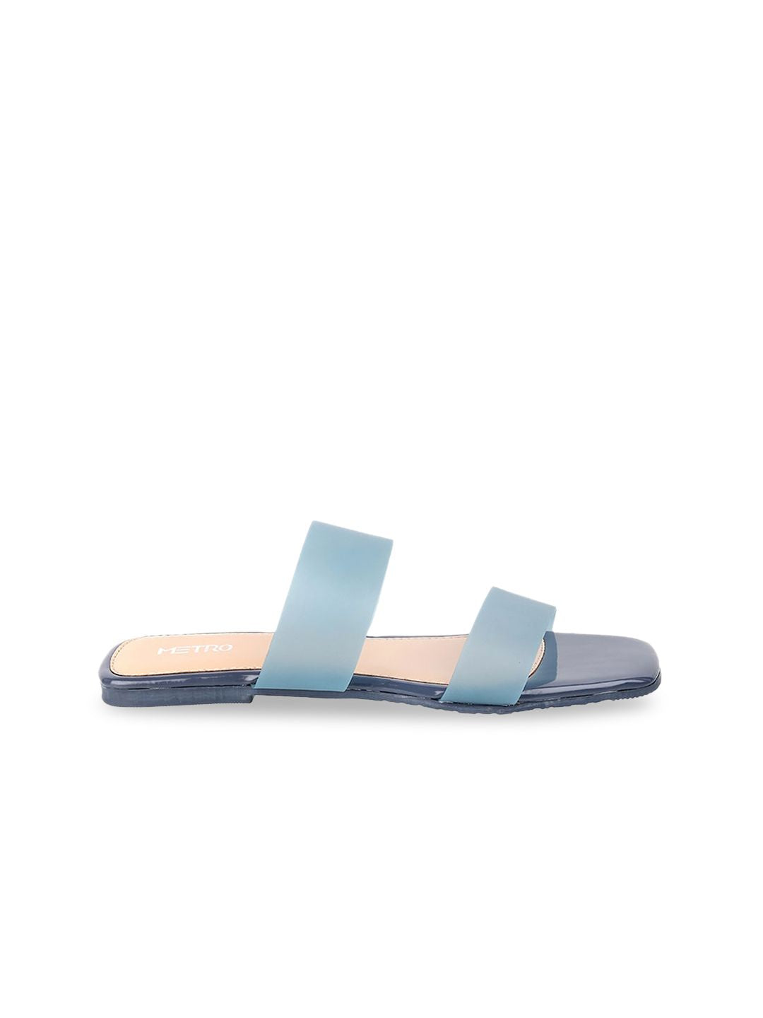 Metro Women Blue Colourblocked Open Toe Flats with Buckles