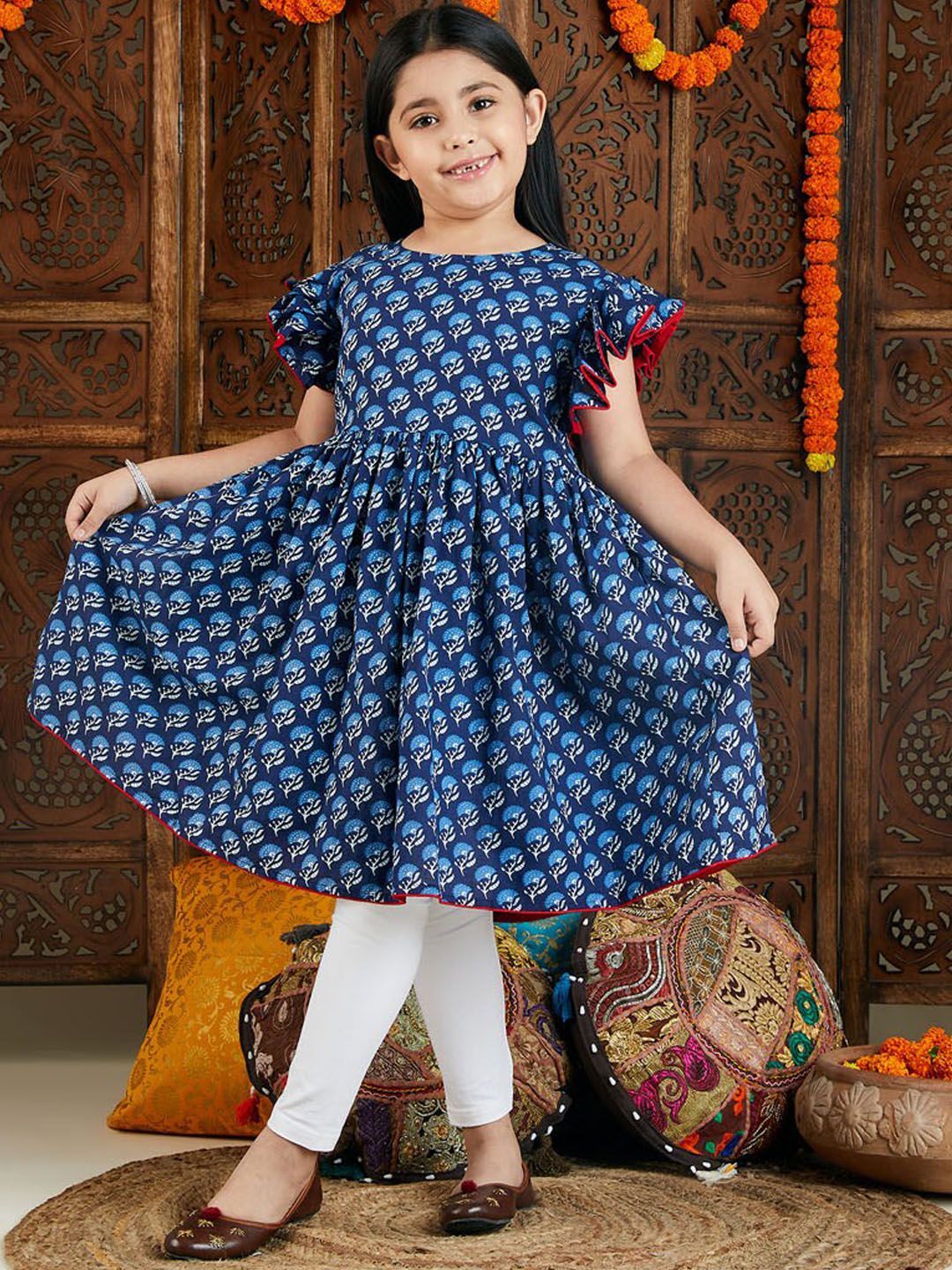 VASTRAMAY Girls Floral Printed Anarkali Pure Cotton Kurta