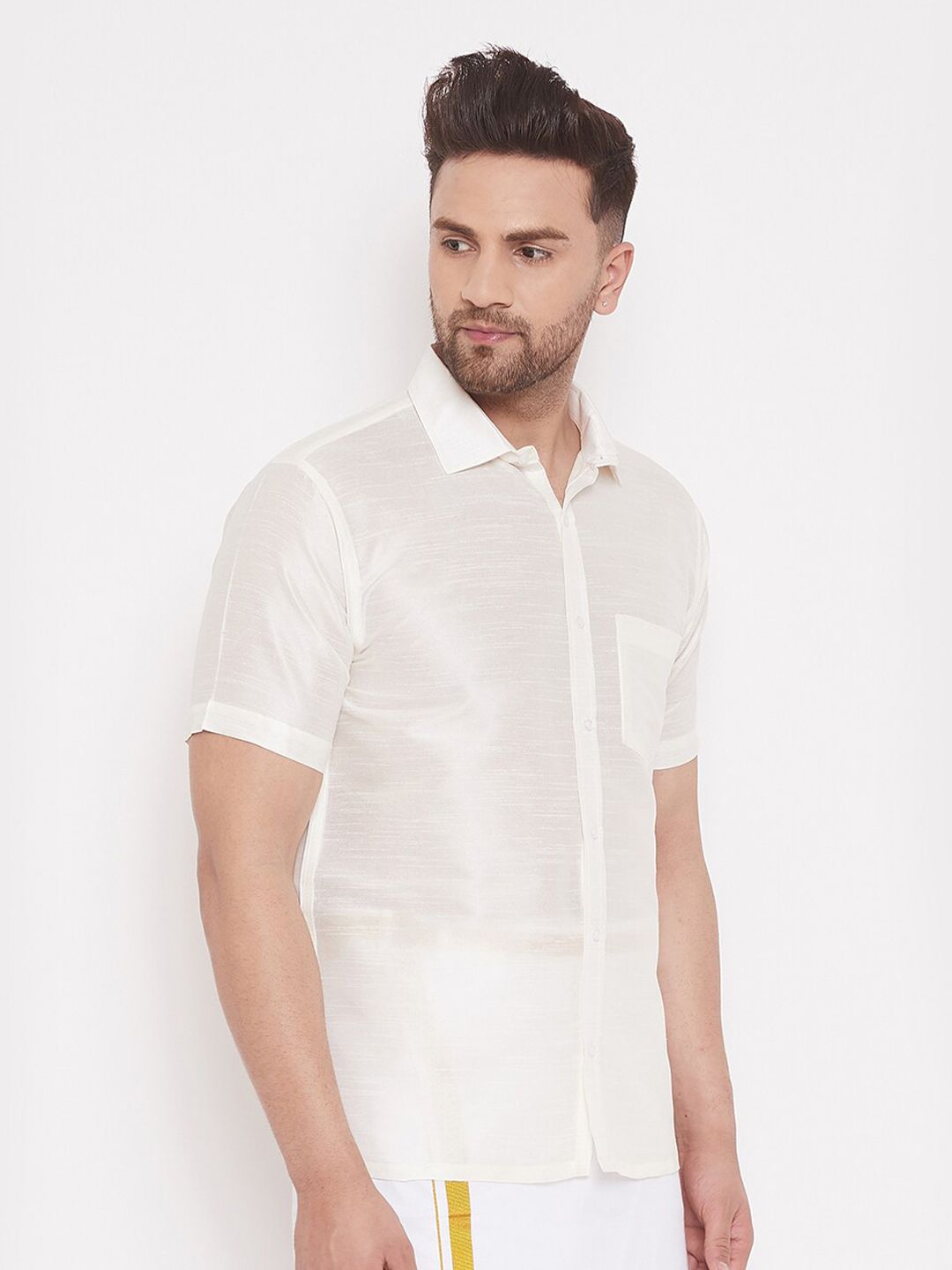 VASTRAMAY Premium Spread Collar Silk Shirt