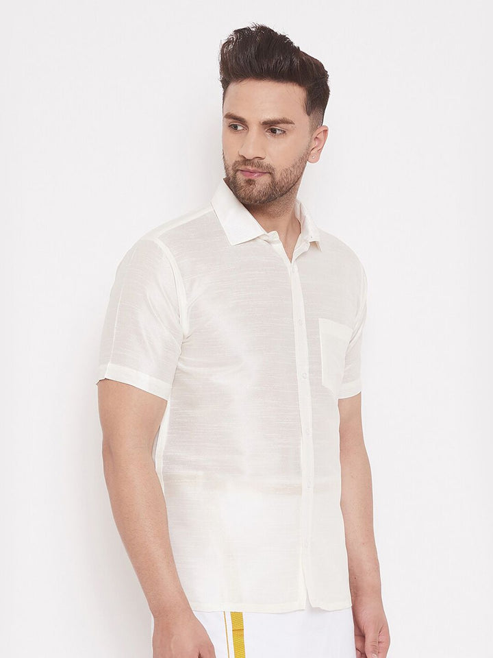 VASTRAMAY Premium Spread Collar Silk Shirt