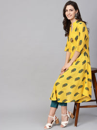 SOJANYA Kurta Bercetak A-Line Wanita Kuning & Hijau