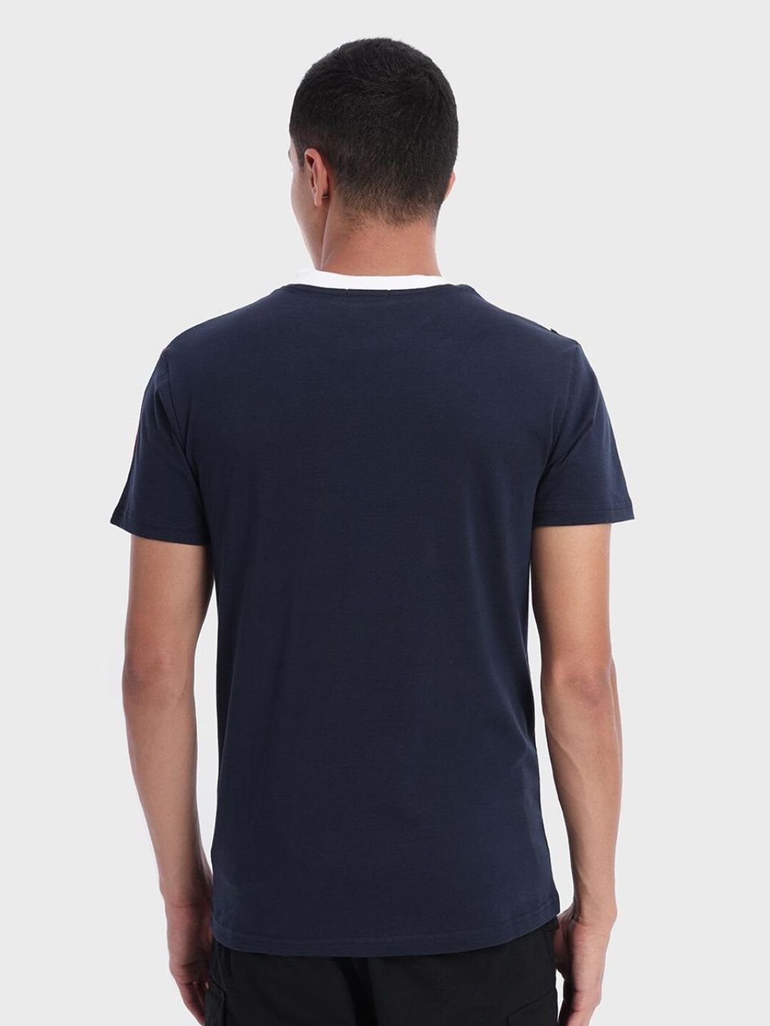 Bewakoof Men Navy Blue & White Colourblocked Pure Cotton T-shirt