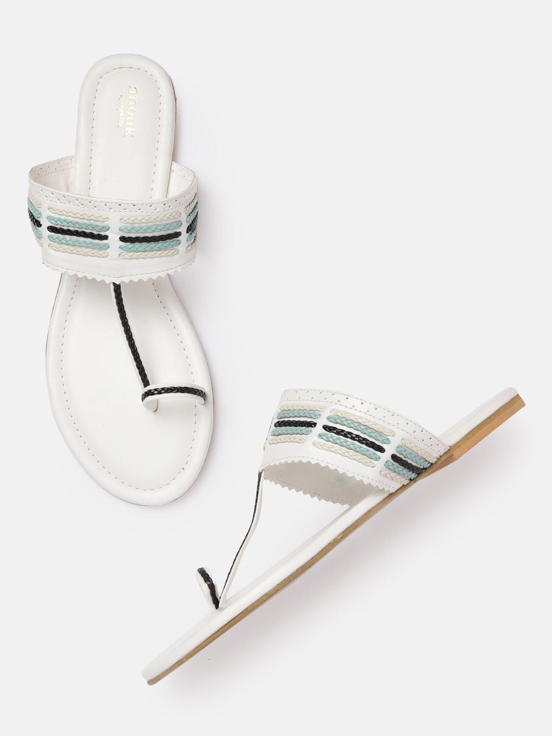 Anouk Women Woven Striped Ethnic One Toe Flats