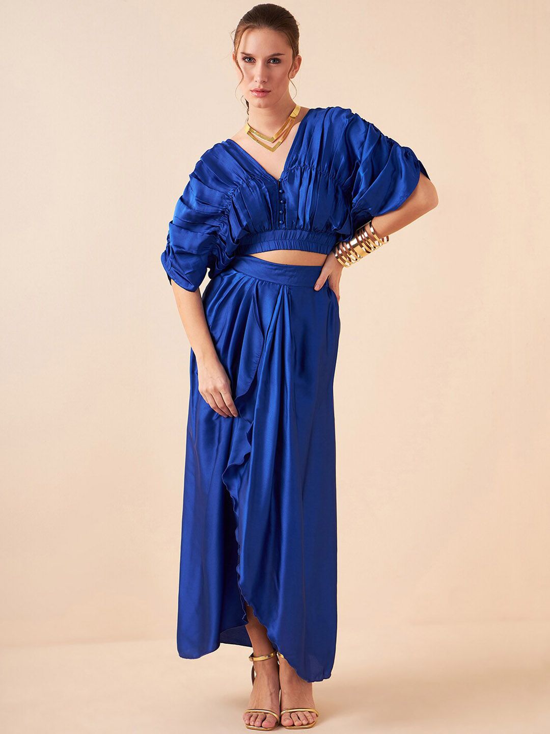 Antheaa V-Neck Drapped Top & Skirts
