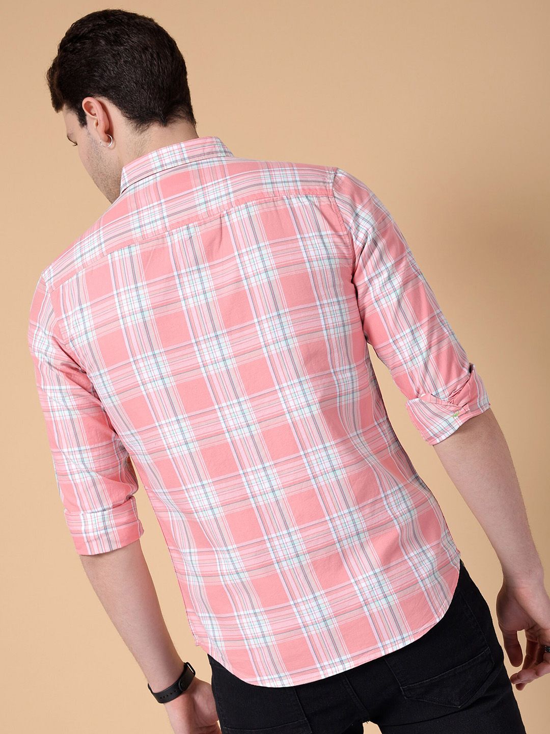 The Indian Garage Co Spread Collar Slim Fit Checked Casual Pure Cotton Shirt