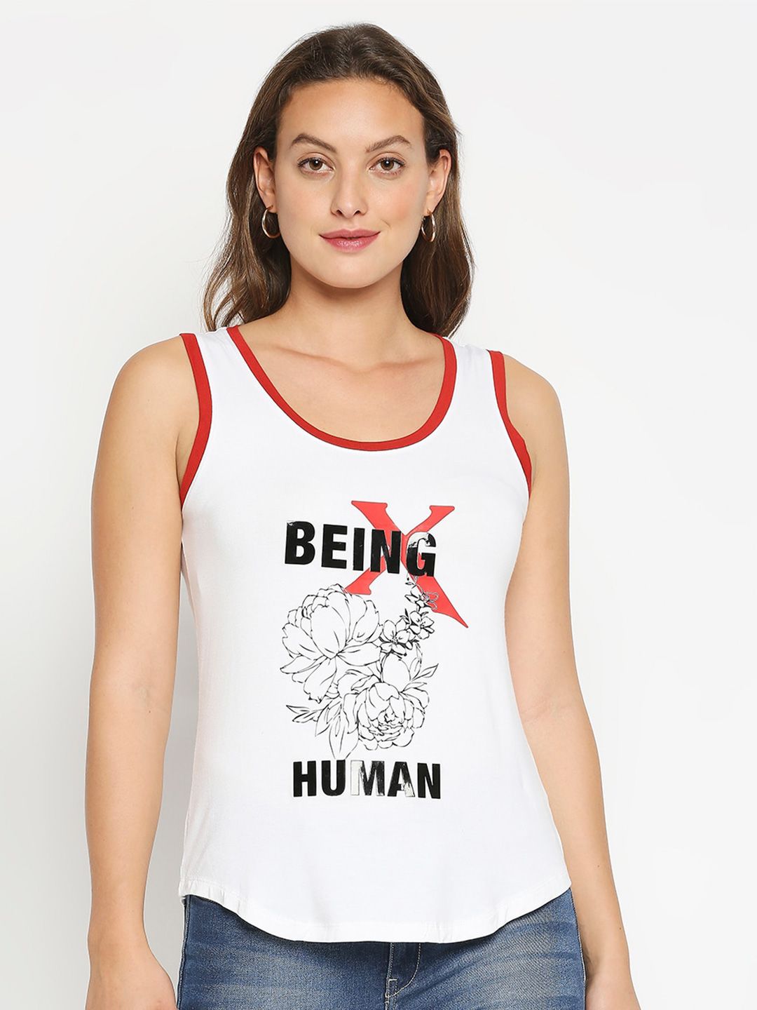 Being Human Women White Printed Applique T-shirt