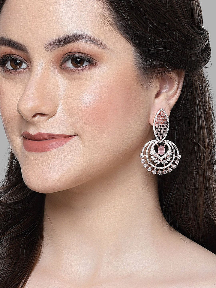 KARATCART Rose Gold Contemporary Drop Earrings