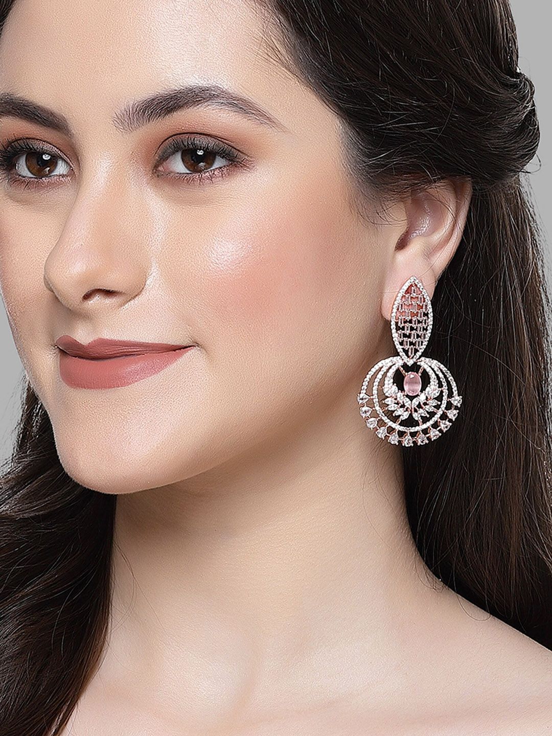 KARATCART Rose Gold Contemporary Drop Earrings