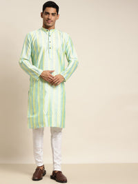 SOJANYA Kurta Motif Etnik Hijau & Kuning Lelaki