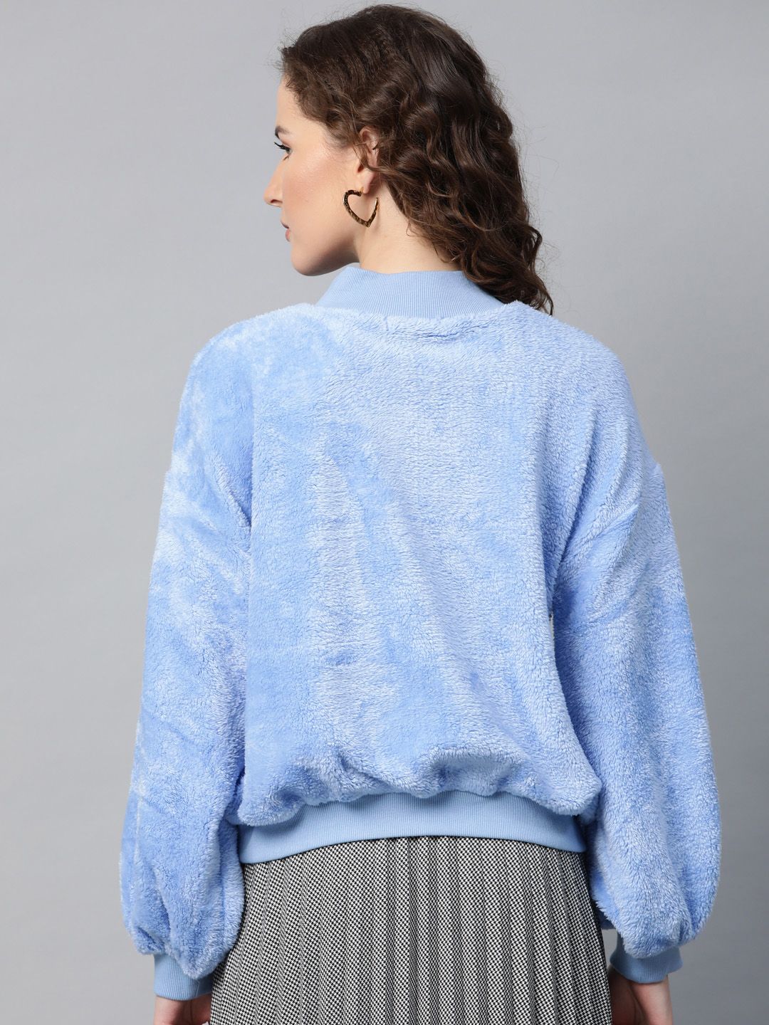 SASSAFRAS Women Blue Faux Fur Sweatshirt
