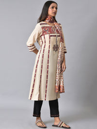 W Ethnic Motifs Printed Pure Cotton Straight Kurta with Trousers & Dupatta