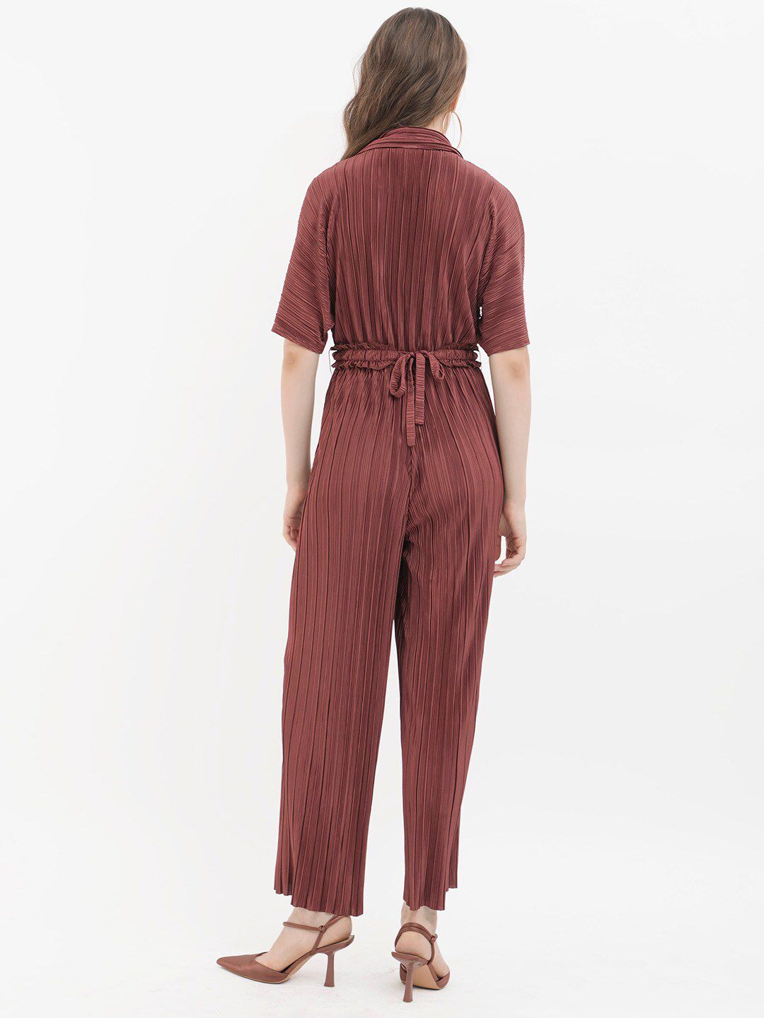 RAREISM Striped Notched Lapel Collar Basic Jumpsuit
