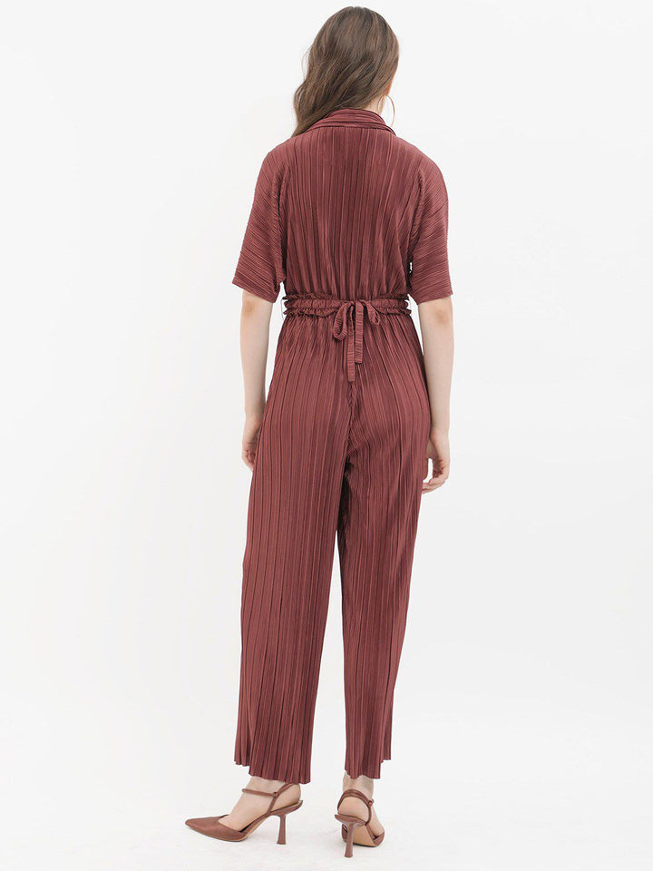 RAREISM Striped Notched Lapel Collar Basic Jumpsuit