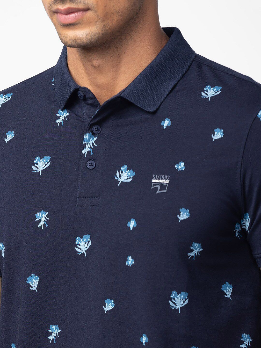 SPYKAR Men Floral Printed Polo Collar Cotton T-shirt