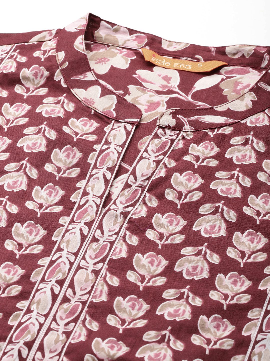 Indo Era Floral Printed Pure Cotton Kurta With Trousers & Dupatta