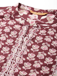 Indo Era Floral Printed Pure Cotton Kurta With Trousers & Dupatta