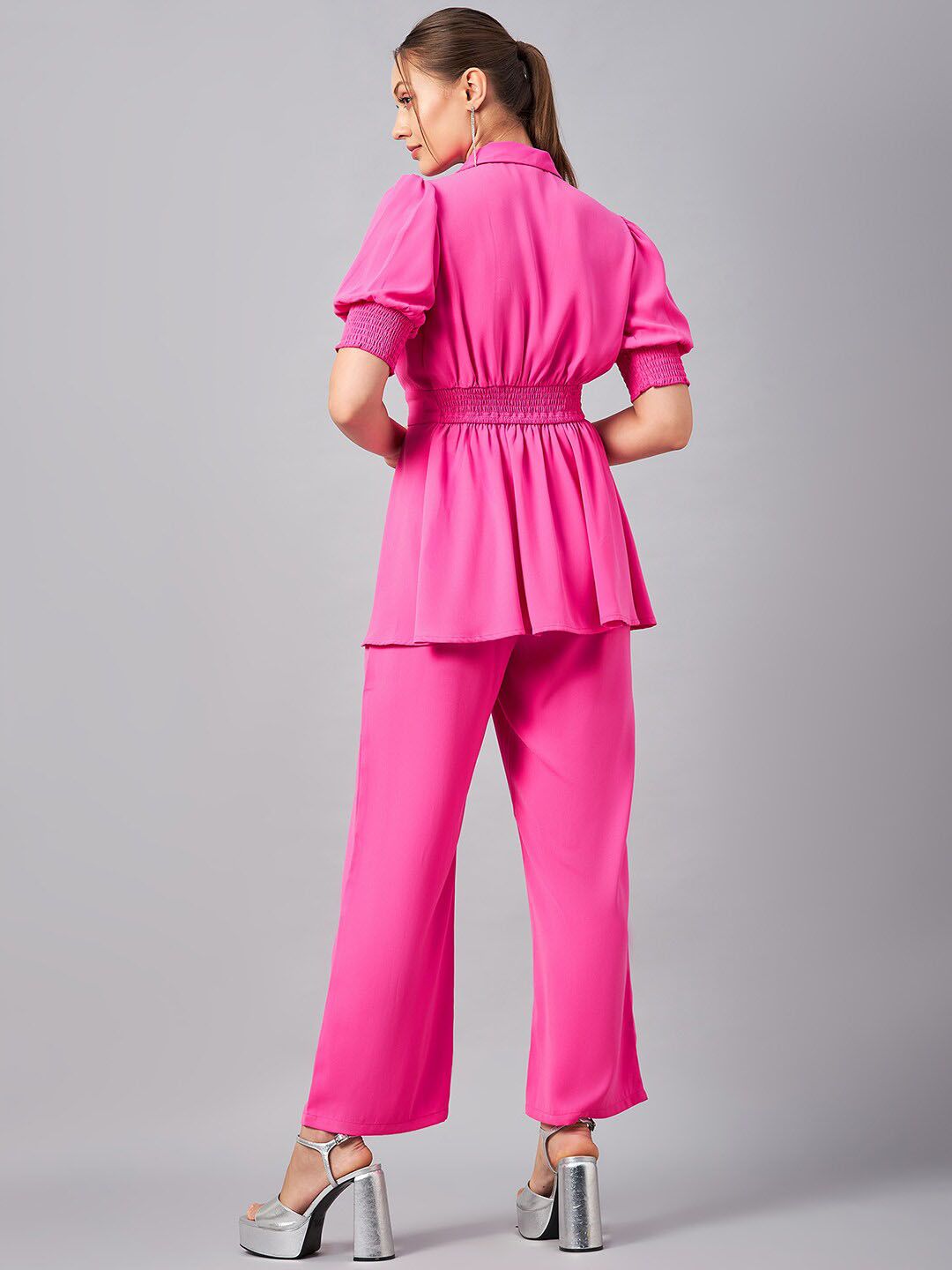Antheaa Puffed Sleeves Blazer and Trousers Co-Ords