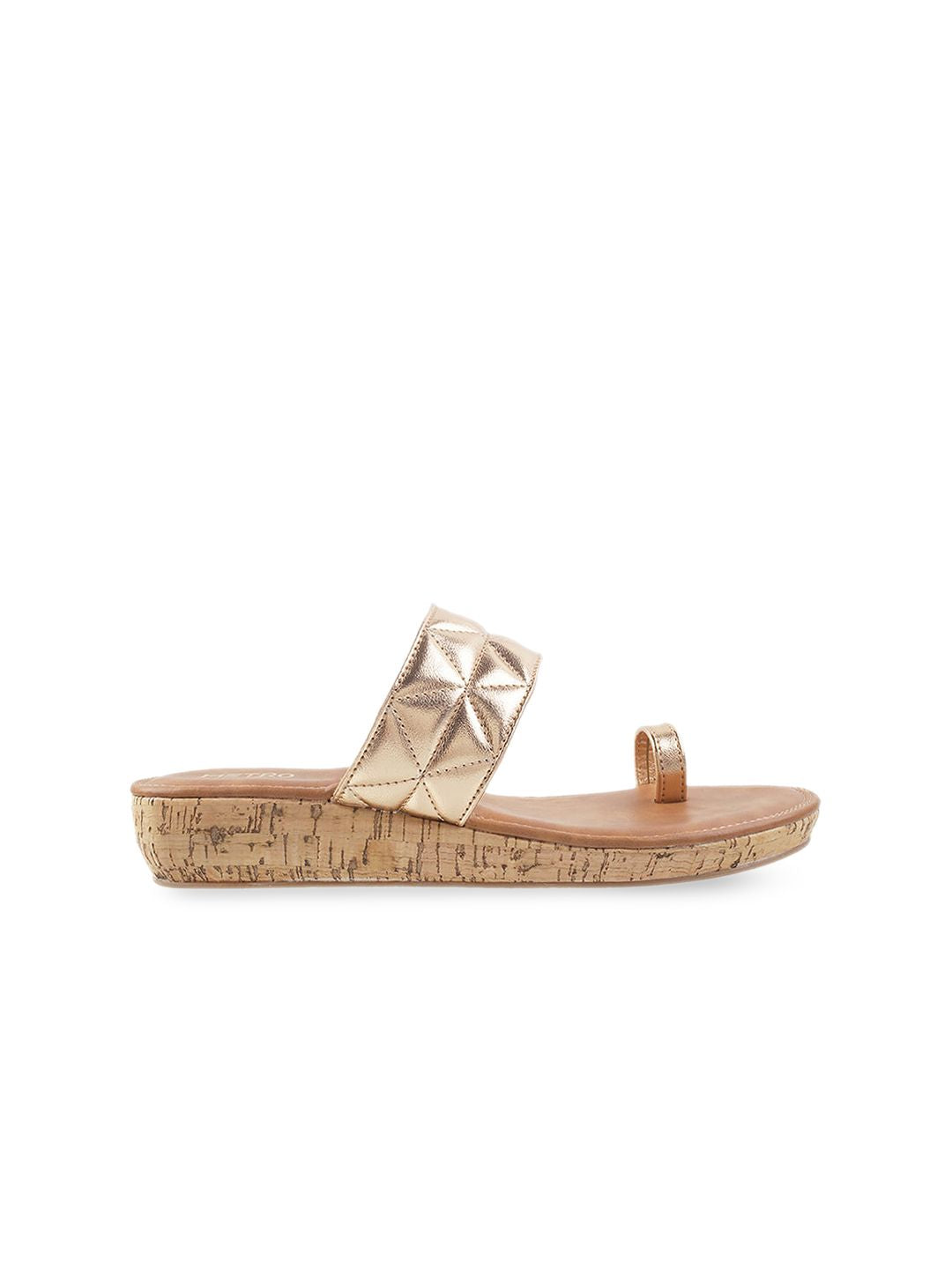 Metro Women Rose Gold & Tan One Toe Wedge Sandals