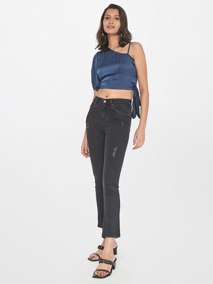 AND Satin Puff Sleeve Crop Top
