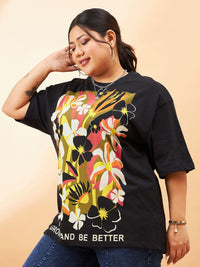SASSAFRAS Curve Plus Size Graphic Printed Round Neck Cotton Relaxed Fit T-shirt