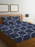 KLOTTHE Blue Geometric Flat 300 TC King Halus Cadar dengan 2 Sarung Bantal-250X225 sm
