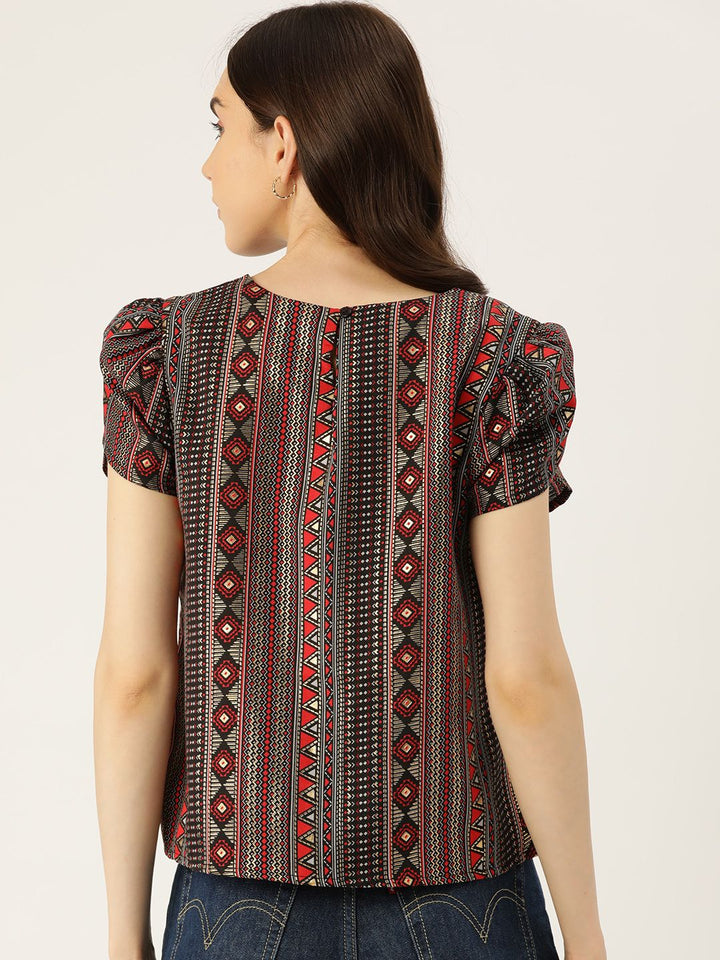 DressBerry Geometric Print Puff Sleeves Top