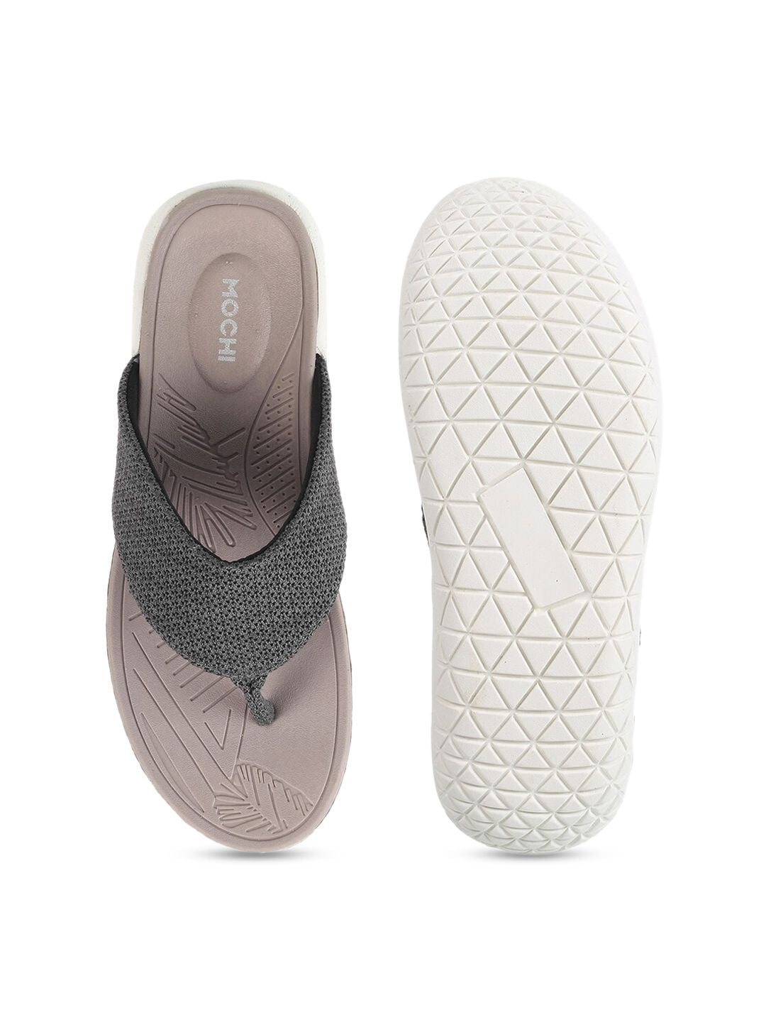 Mochi Women Grey Open Toe Flats