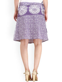 Exotic India Pure Cotton Block Printed Aster Purple Wrap-Around Mini-Skirt