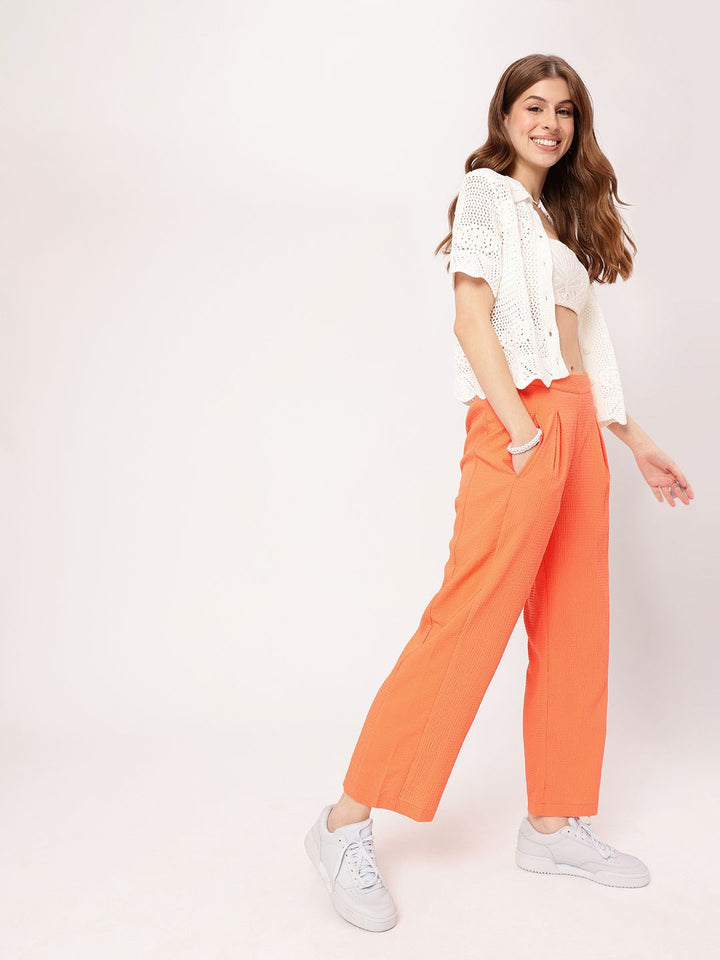 DressBerry Women Cottage Escape Seersucker Pleated Trousers
